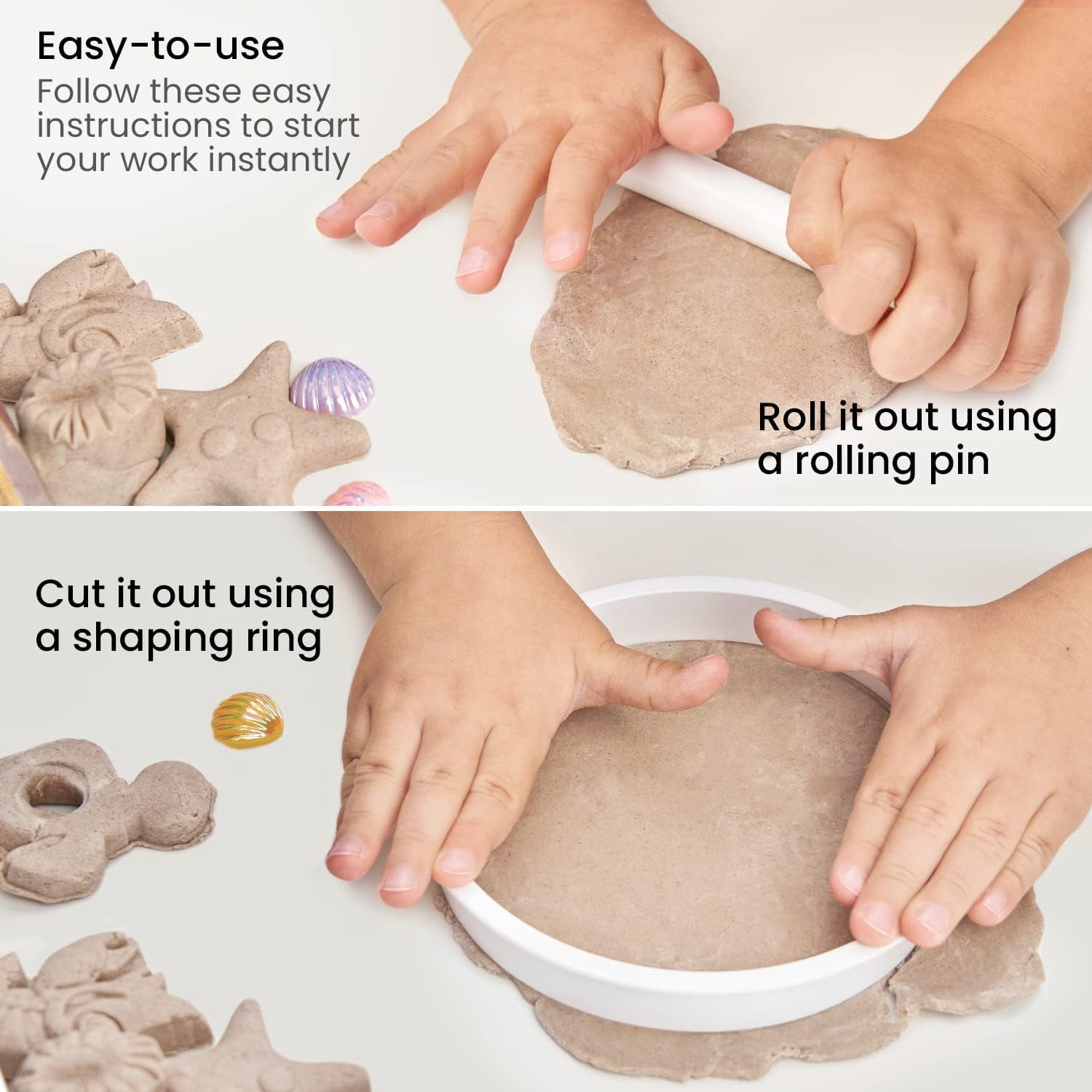 Air-Dry Modeling Clay Kit, 2 X 0.8-Oz Packs, Handprint and Baby Footprint Kit, Paw Print Keepsake, with Sandy Clay Tools and Accessories for Kids’ Crafts and Sensory Play