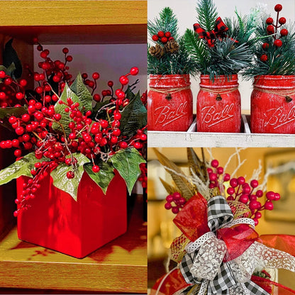 60 Pcs Artificial Pine Branches Fake Greenery Pine Picks Artificial Red Berry Stems Christmas Pine Needles for DIY Christmas Garland Wreath Xmas Embellishing Flower Arrangements Decoration