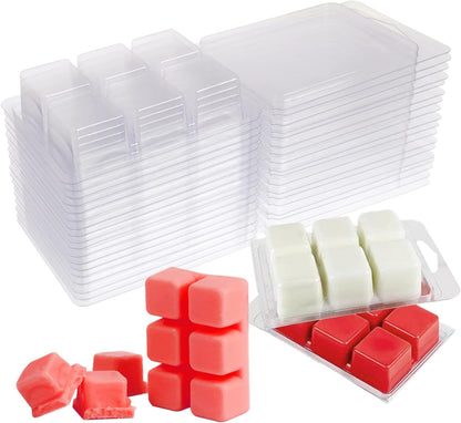 Wax Melt Molds 100 Packs Wax Melt Clamshells 6 Cavity Cubes Clamshells Clear Empty Plastic Cube Tray for Wickless Tarts Candles by