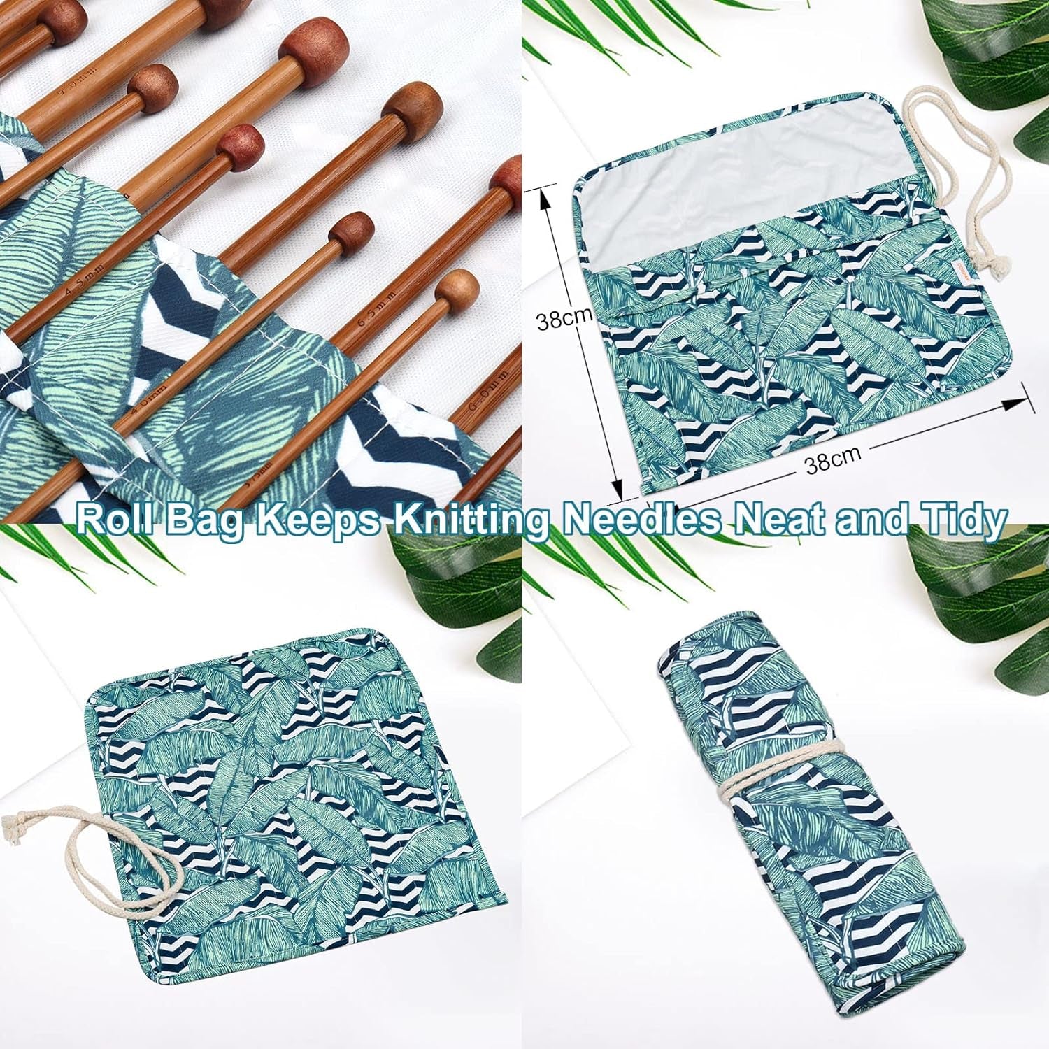 Bamboo Knitting Needles 18 Pairs Knitting Needles Set - 10 Inches Wooden Knitting Needle Single Point Knitting Needles with Roll Bag - Portable Knitting Needle Set for Beginners (2Mm - 10Mm)