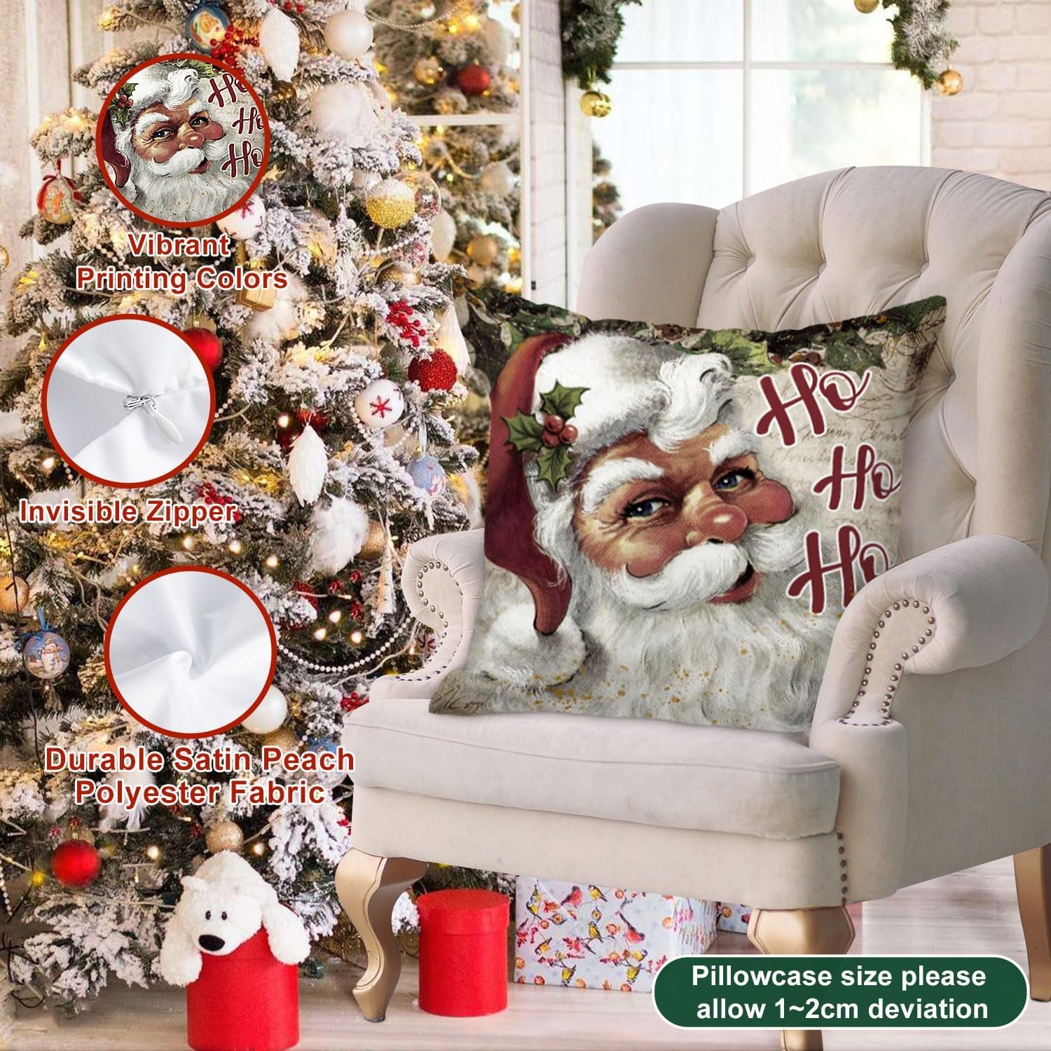 Vintage 26X26 Christmas Throw Pillow Covers Set of 4, Retro Santa