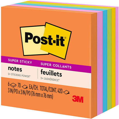 Super Sticky Notes, 3X3 In, 6 Pads, 2X the Sticking Power, Energy Boost Collection, Bright Colors (Orange, Pink, Blue, Green,Yellow),Recyclable (654-6SSAU)