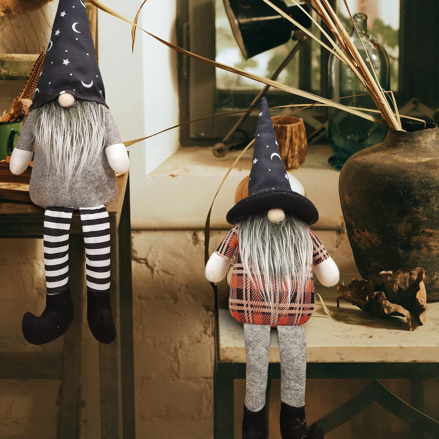 2 Pack 22.4 Inch Halloween Gnomes Plush Mr and Mrs Scandinavian Swedish Tomte Doll Handmade Elf Gnome Faceless Doll for Halloween Indoor Home Kitchen Table Ornaments