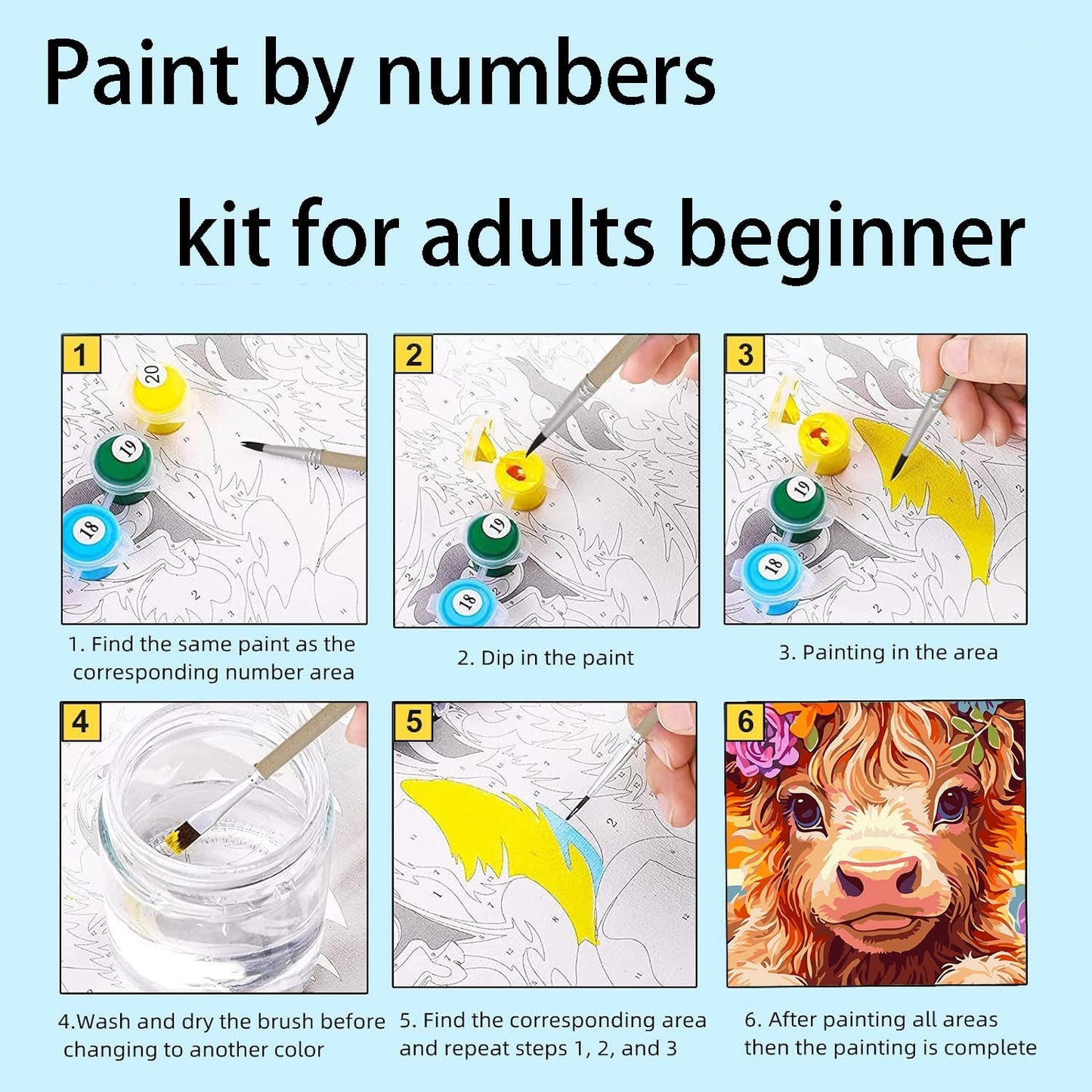 Cow Paint by Numbers for Adults- Highland Cow Flower Paint by Numbers for Adults Beginners, Acrylic Simple Paint by Number Canvas for Gift Decoration (16X20 In)