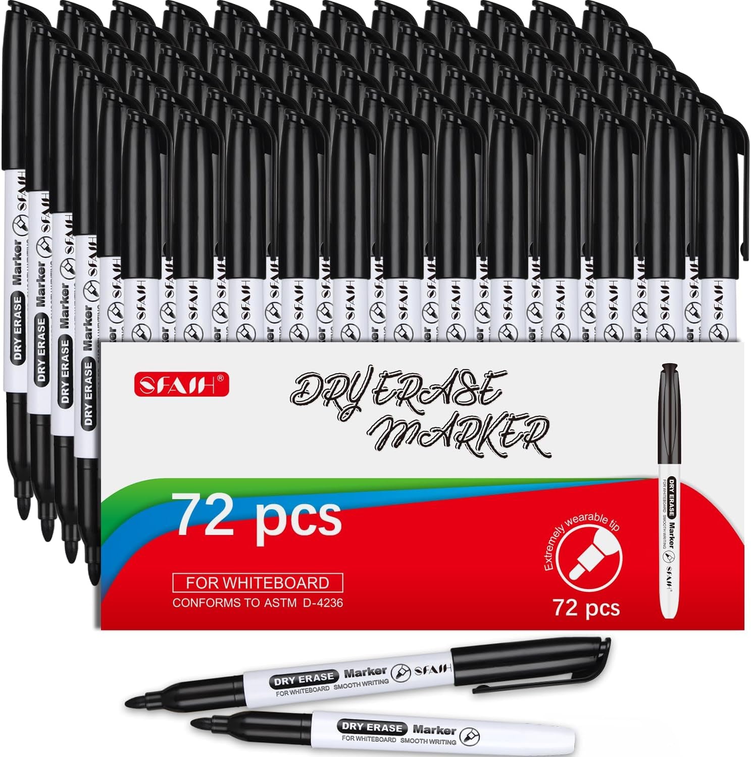 Fine Tip Dry Erase Markers - 24 Pack Black Whiteboard Erasable Markers Bulk for Kids Adults, Ideal for Classroom School Office Home Use on White Board, Non-Toxic Easy Clean