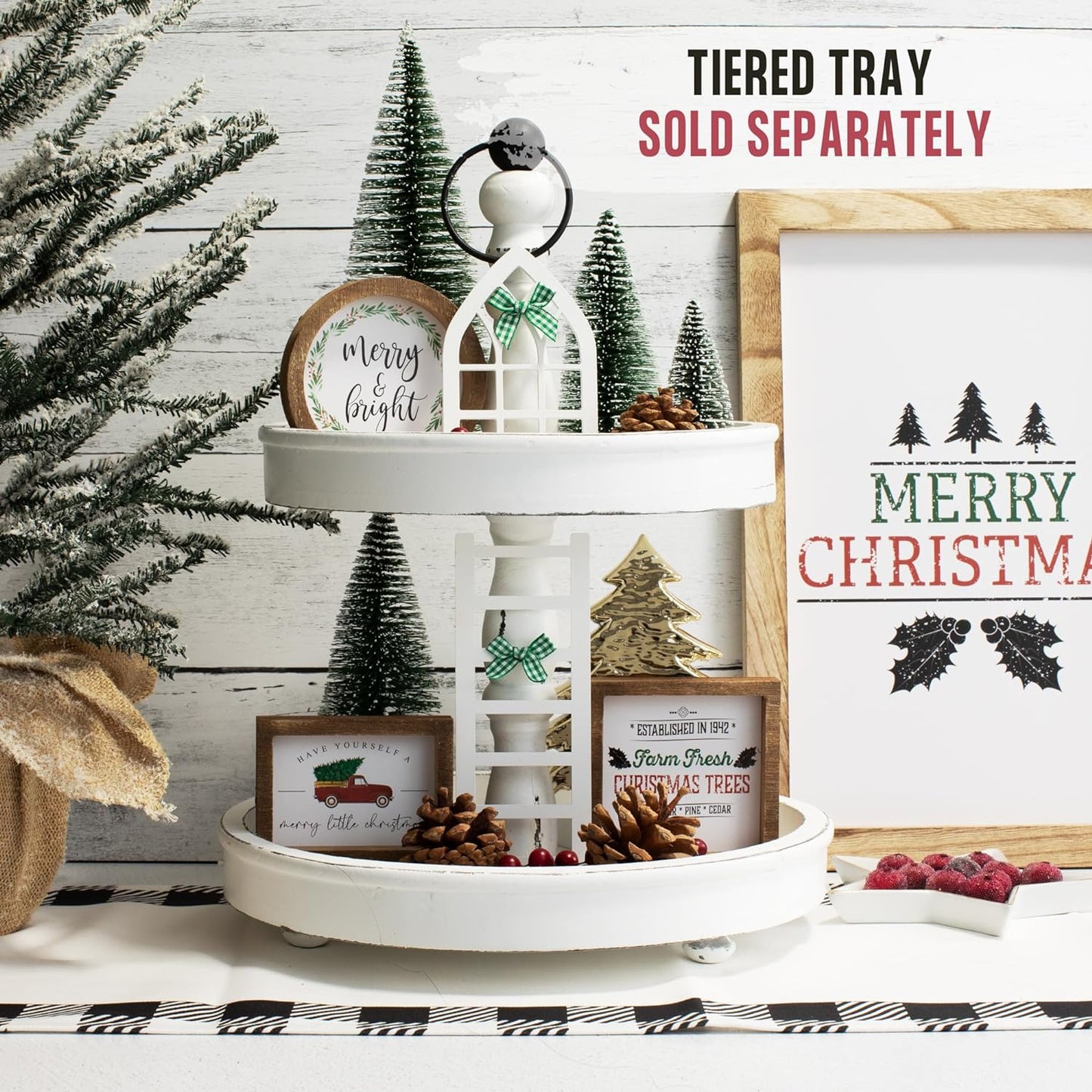 The Ultimate Farmhouse Christmas Tiered Tray Decor Set - Beautiful Year round Seasonal & Halloween Holiday Decoration Bundle - the Perfect Fall Centerpiece Design for Home & Kitchen Decor