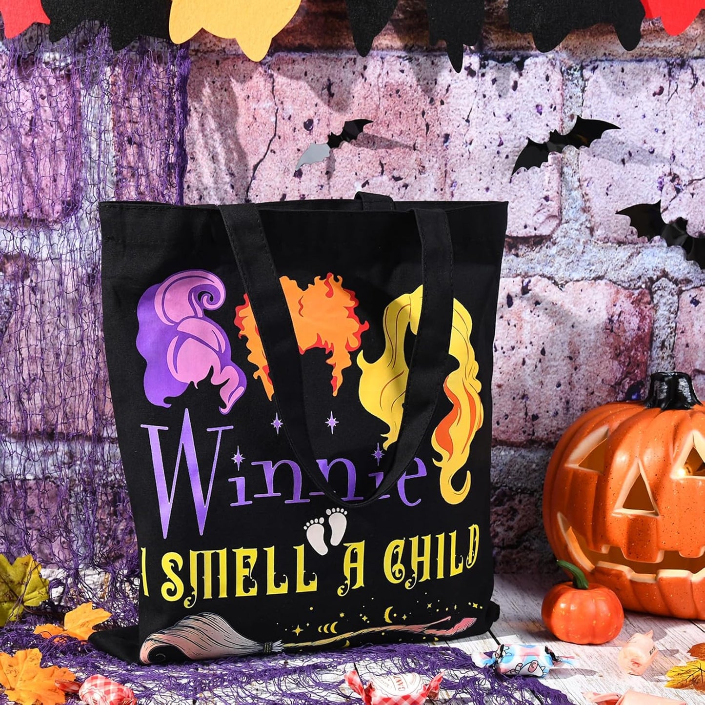 Halloween Tote Bag Trick or Treat Bag Halloween Canvas Bags Reusable Large Halloween Gifts Grocery Candy Bag for Kids