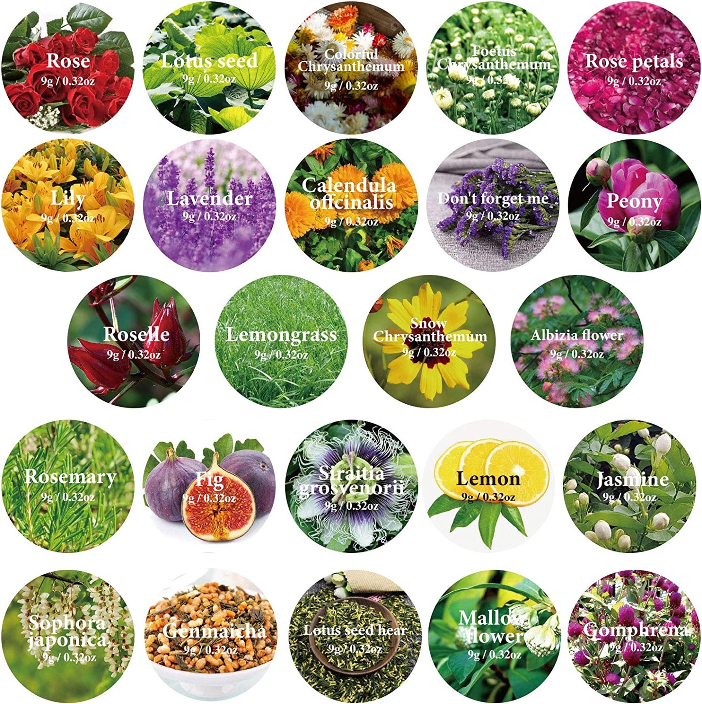 24 Bags Dried Flowers,100% Natural Dried Flowers Herbs Kit for Soap Making, DIY Candle Making,Bath - Include Rose Petals,Lavender,Don'T Forget Me,Lilium,Jasmine,Rosebudsand More