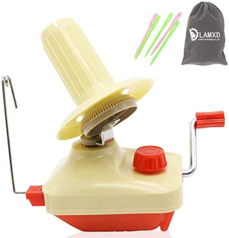 Needlecraft Yarn Ball Winder Hand Operated,Red,Portable Package,Easy to Set up and Use,Sturdy with Metal Handle and Tabletop Clamp,Including Yarn Needles Set…
