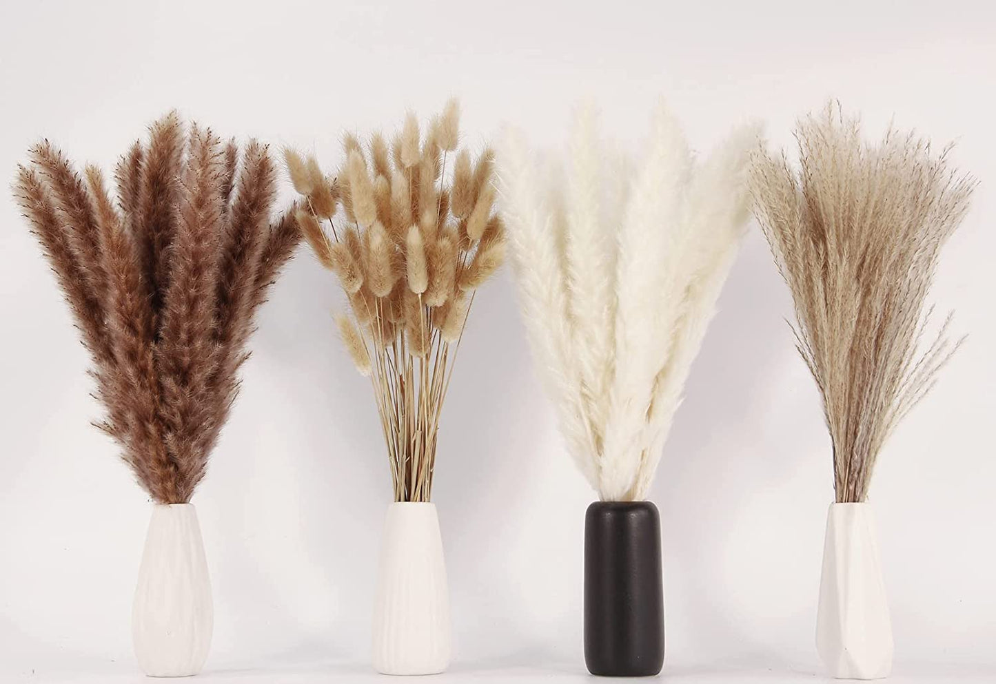 Natural Dried Pampas Grass Decor, 100 PCS Pampas Grass Contains White Bunny Tails Dried Flowers, Reed Grass Bouquet for Wedding Boho Flowers Home Table Decor, Rustic Farmhouse Party