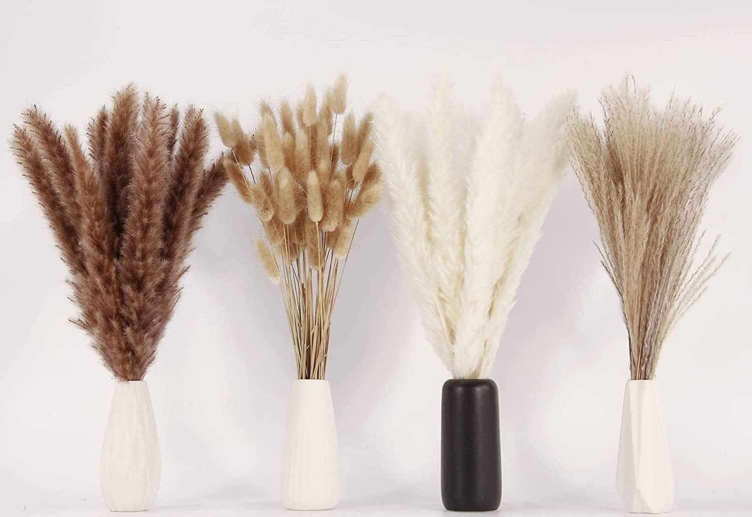 65PCS Pampas Grass Decor, Including Pompas Floral, Reed Dried Grass and Bunny Tails Dried Flowers, Natural Dried Pampas Grass Bouquet for Boho Decor Wedding, Home Decoration