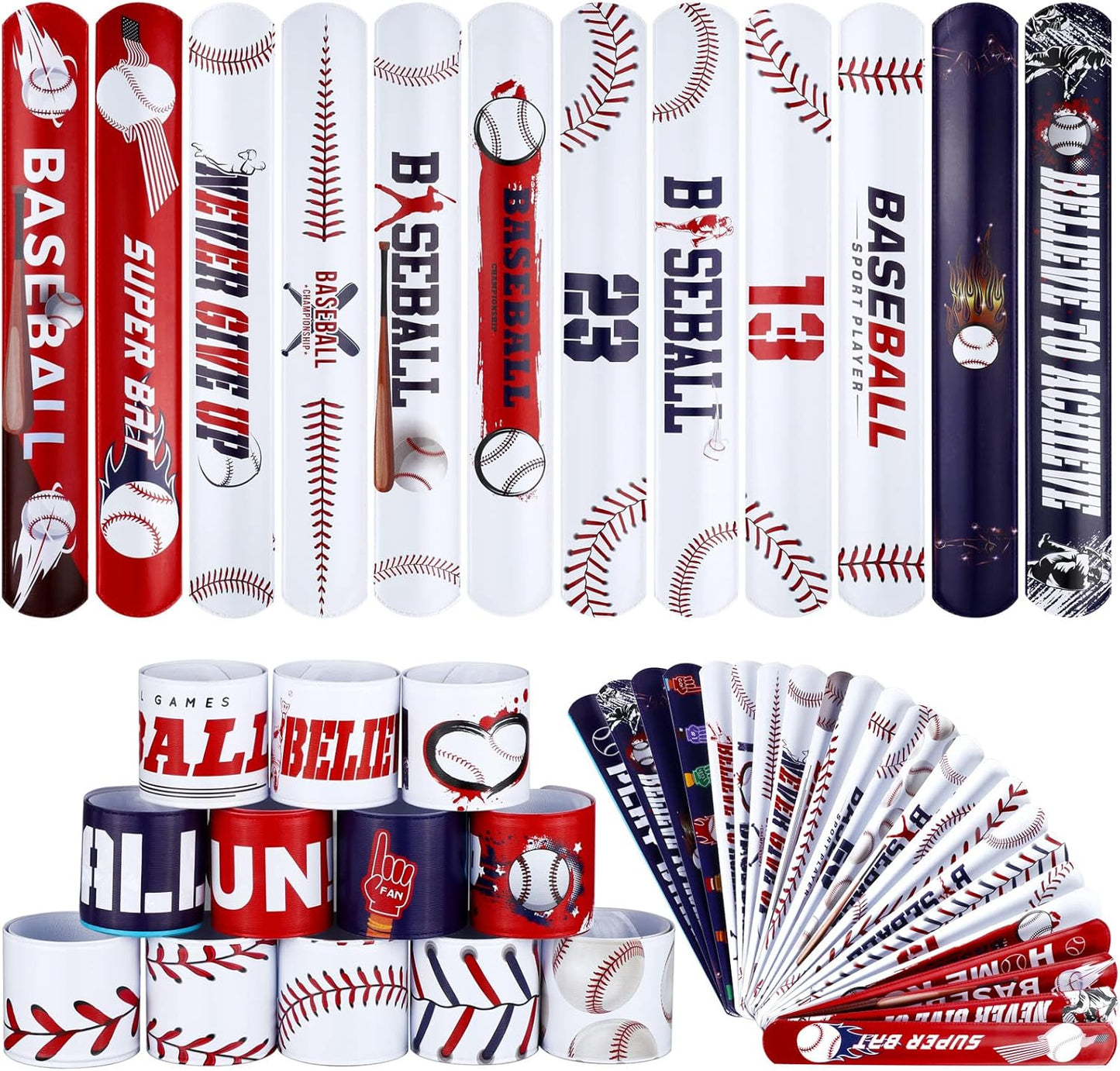 48 Pieces Snap Bracelets Wristbands with Baseball Elements Sport Slap Bracelets for Baseball Party Favors Classroom Prizes Birthday Gifts, Baseball Theme