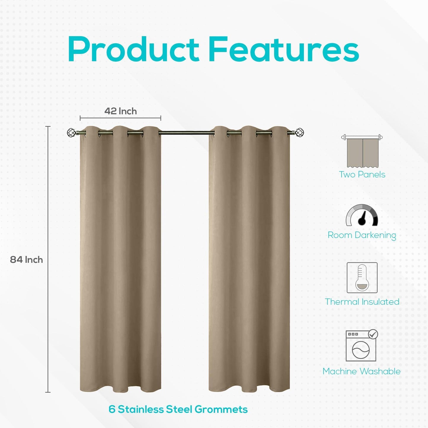 Blackout Curtains for Bedroom Pack of 2 Window Hanging Panels 84 inch Long