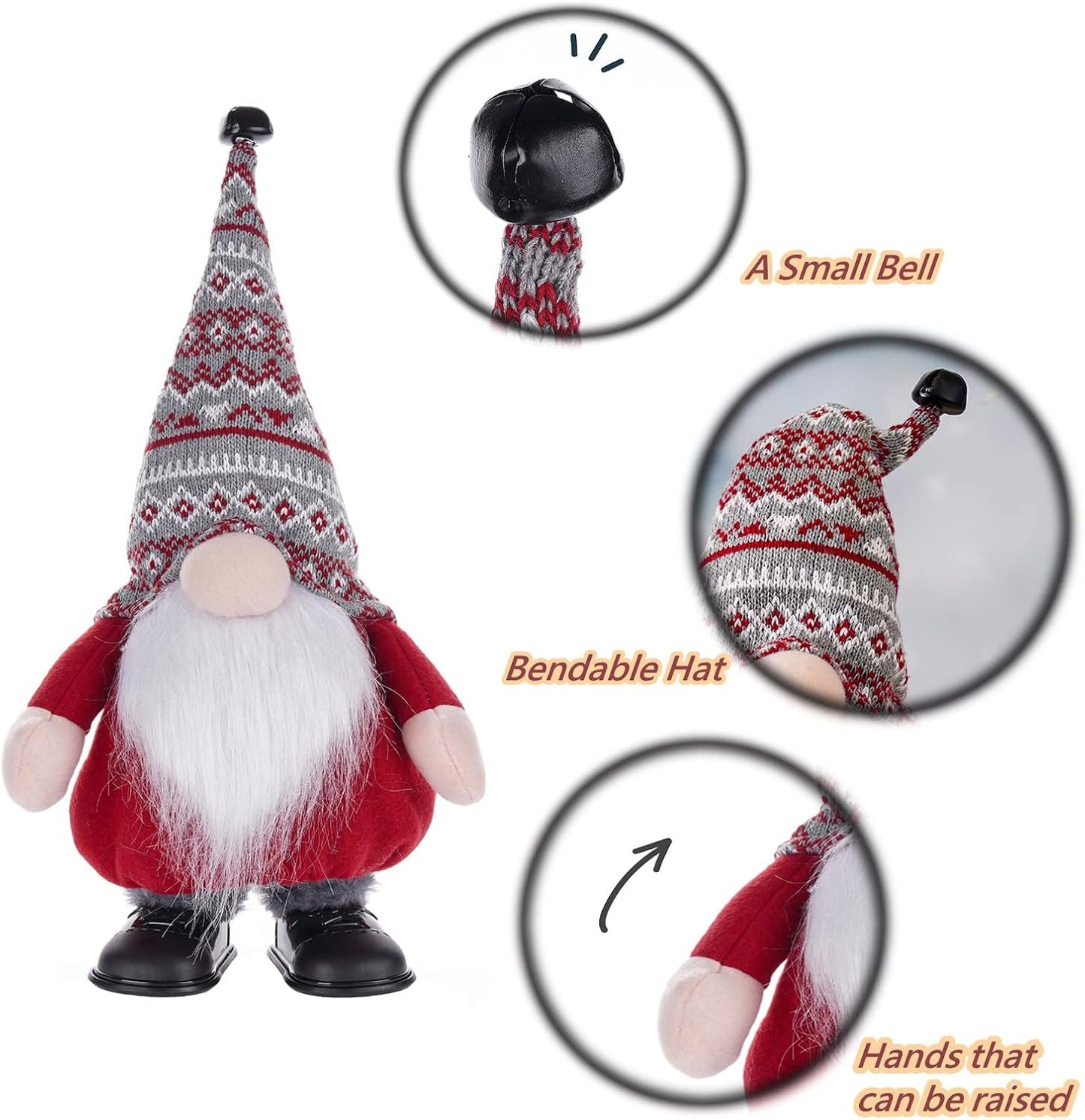 Christmas Gnome with Music, Singing Dancing Electric Gnomes Decorations for Home, Winter Table Ornament or Xmas Musical Holiday Gnome Gifts