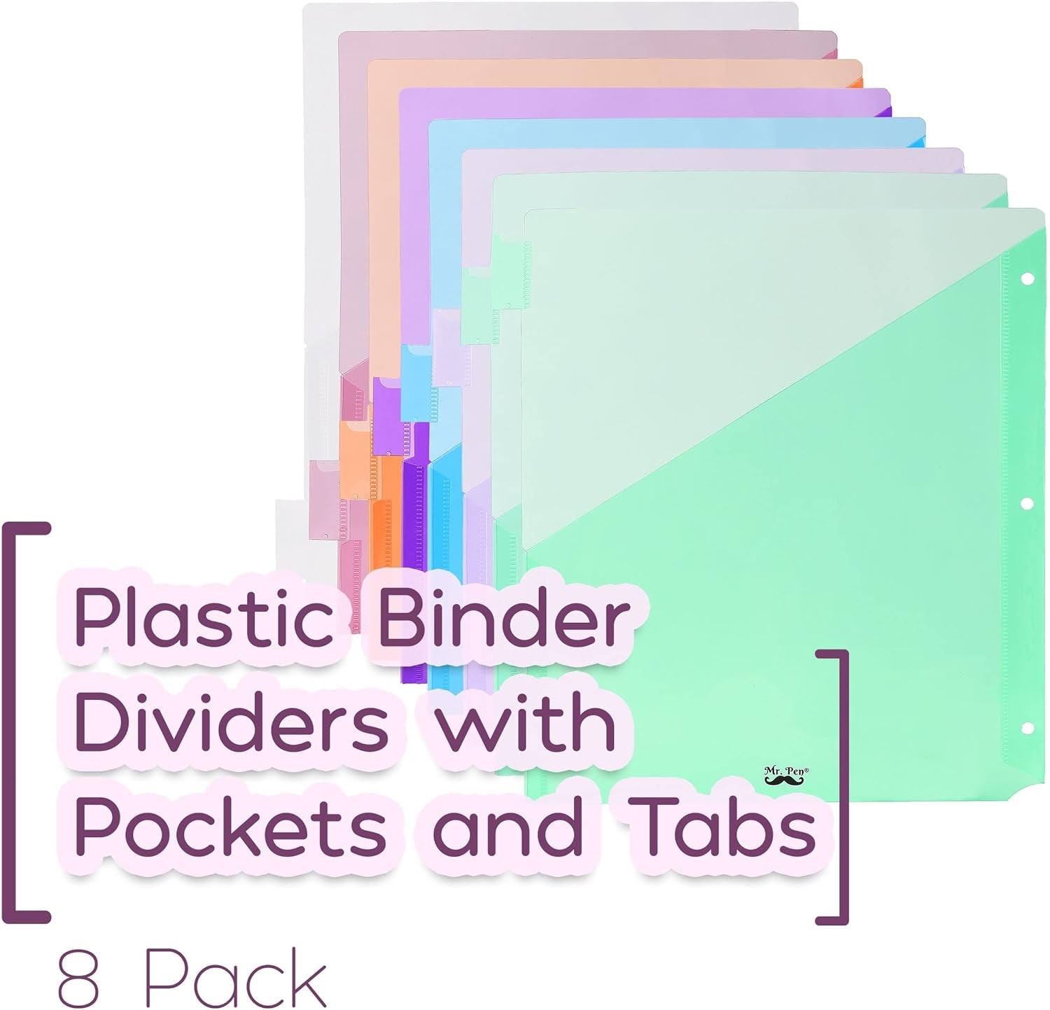 - Binder Dividers with Pockets and Tabs, 8 Pack, Pocket Dividers for 3 Ring Binder with Tabs, Binder Dividers with Pockets, Dividers with Pockets, Binder Divider, Plastic Dividers with Pockets