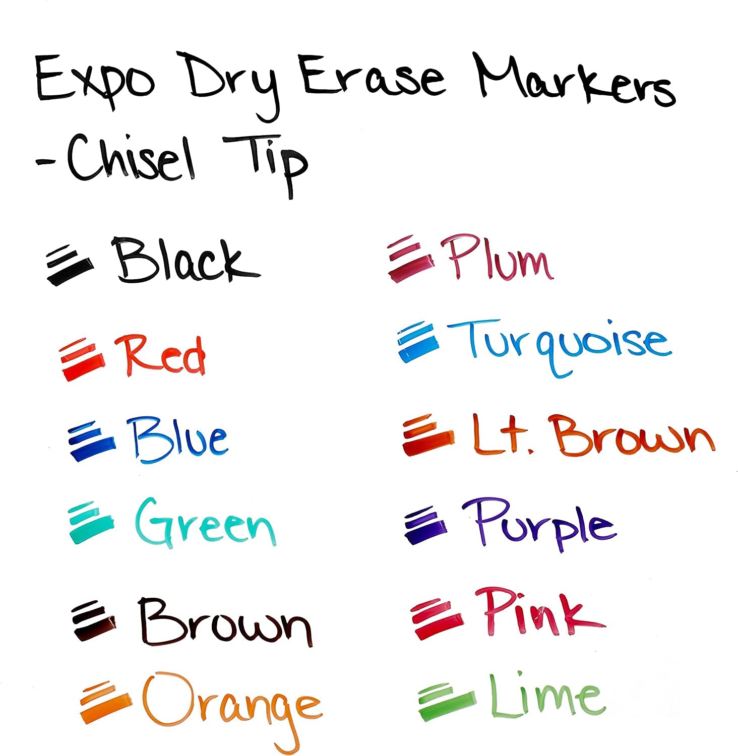 Low Odor Dry Erase Markers, Chisel Tip, Assorted Colors, 12 Count