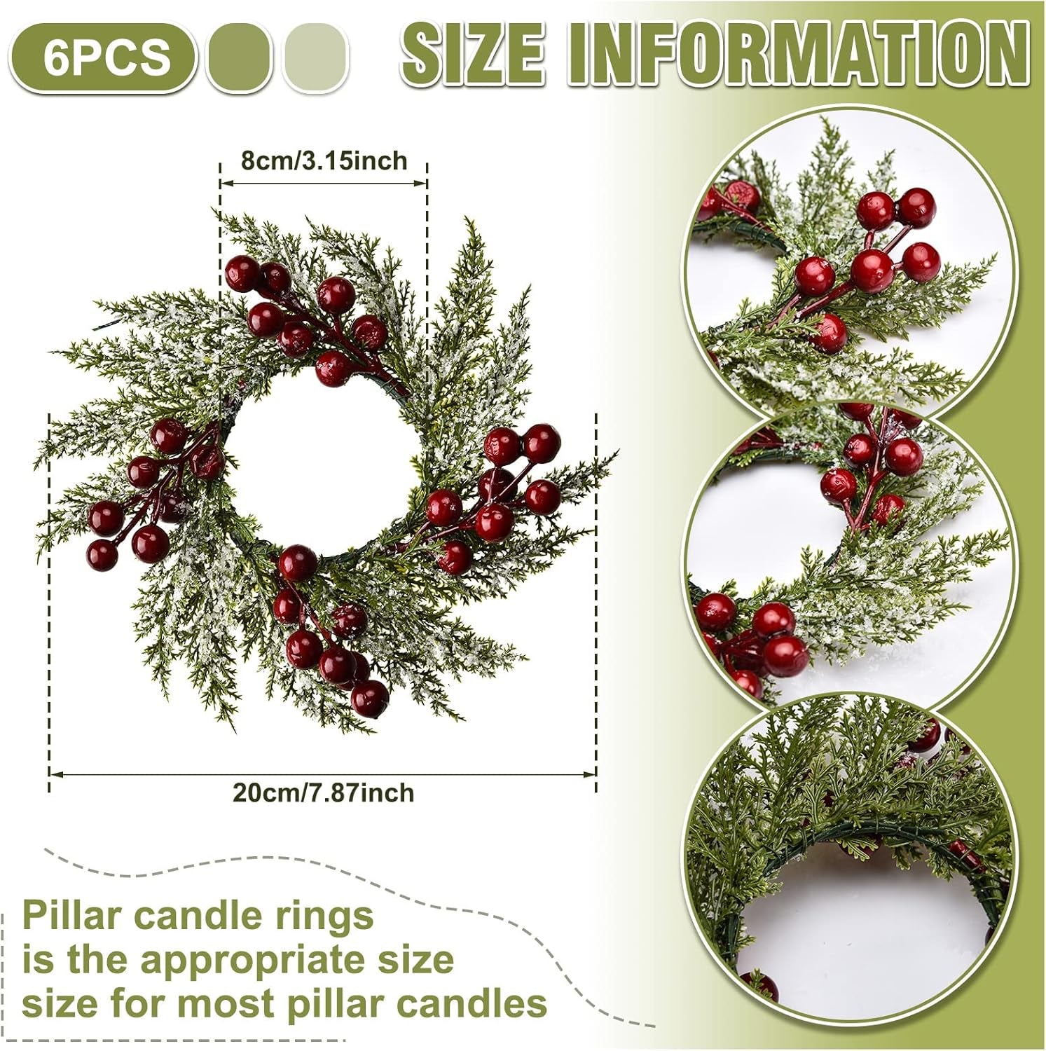 Christmas Candle Rings Mini Christmas Wreath Artificial Red Berries and Pinecones Pillars Candle Rings Kitchen Cabinets Small Wreaths Decor for Christmas Window Table Farmhouse Decoration(4 Pieces)