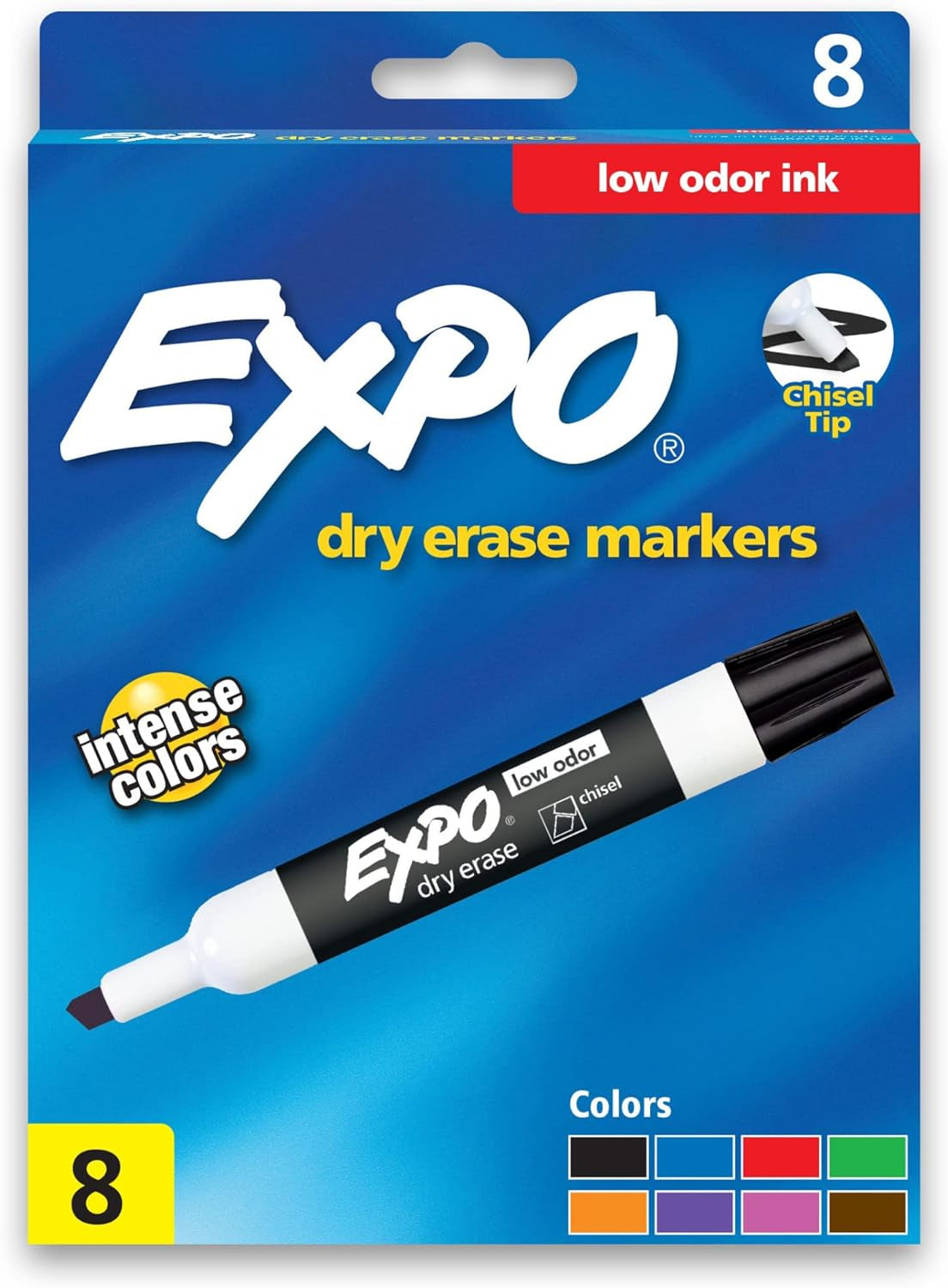 Low Odor Dry Erase Markers, Chisel Tip, Assorted Colors, 12 Count