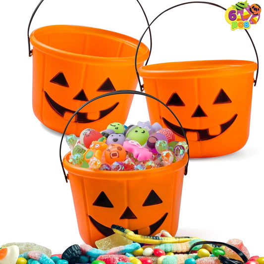 6PCS Halloween Trick or Treat Pumpkin Bucket, Jack O Lantern Candy Basket and Buckets for Trick or Treating, Orange Halloween Pails with Handle for Kids Halloween Party Favors Supplies Props