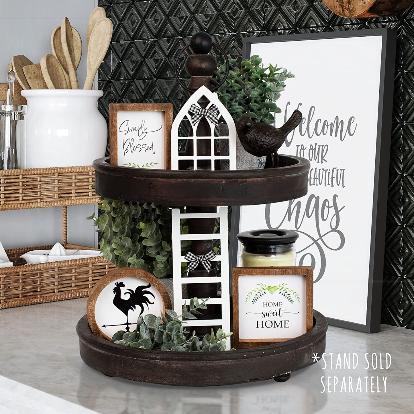 The Ultimate Farmhouse Christmas Tiered Tray Decor Set - Beautiful Year round Seasonal & Halloween Holiday Decoration Bundle - the Perfect Fall Centerpiece Design for Home & Kitchen Decor