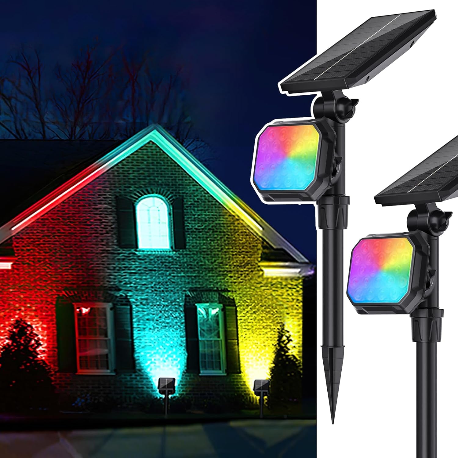 Solar Lights Outdoor Waterproof - Color Changing Solar Spot Lights Outside, Solar Powered Spotlight Landscape Lighting Halloween Spotlights for Tree Garden Yard Pathway Driveway House Christmas