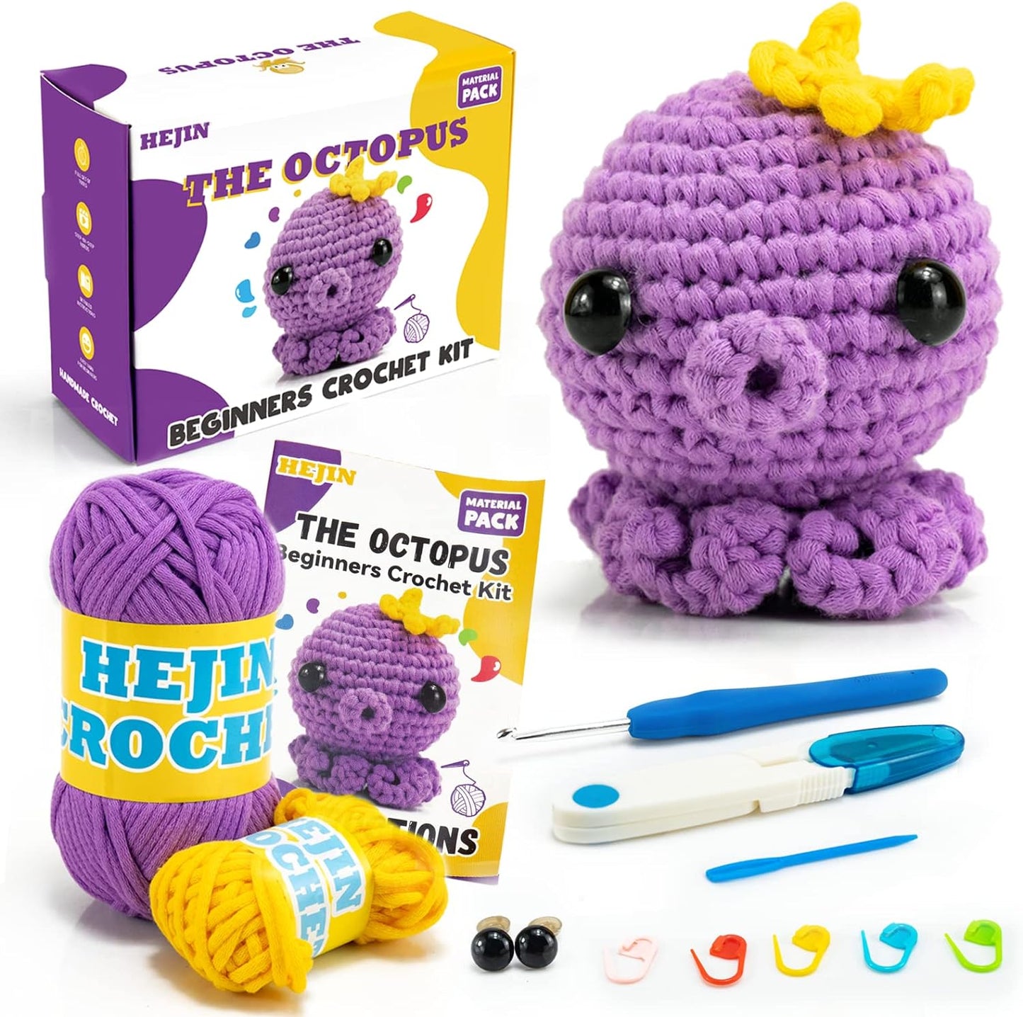 Crochet Kit for Beginners, Unicorn Crochet Kits for Kids and Adults Include Rainbow Yarn, Videos Tutorials, Eyes, and Crochet Hook - Crochet Animal Kit, Beginner Crochet Kit - Gift for Birthdays