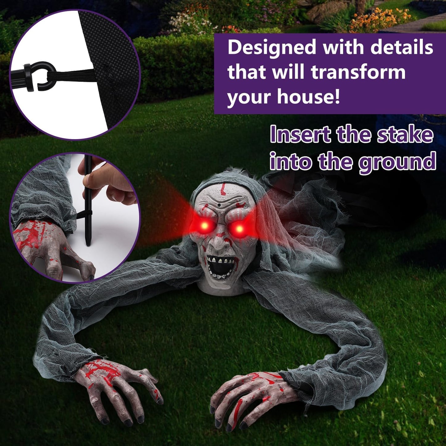 Halloween Outdoor Decor Animated Groundbreaker Zombie with Flashing Eyes and Creepy Sound for Halloween Yard,Lawn,Patio,Haunted House