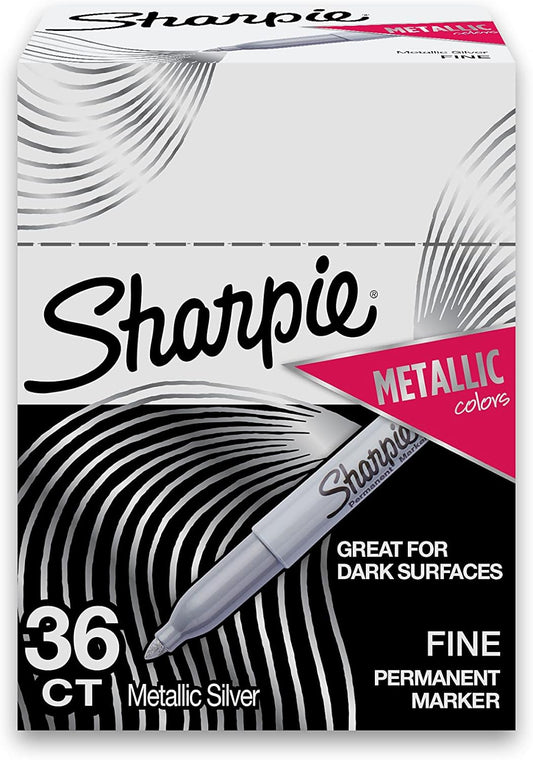 Metallic Permanent Markers, Fine Point, Metallic Silver, 36 Count