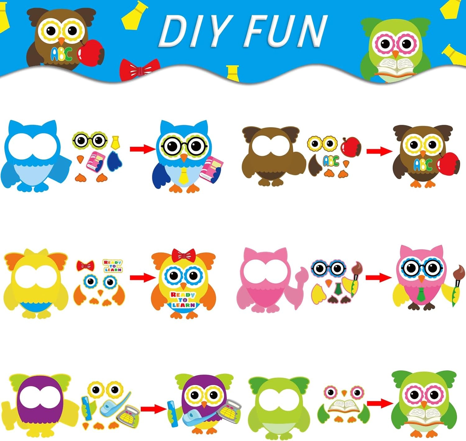 30 PCS First Day of School Craft Kits for Preschool Kids, Colorful Owl DIY Craft Back to School Crafts Bulk Owls Themed Bulletin Board Classroom Game Activities Party Favors