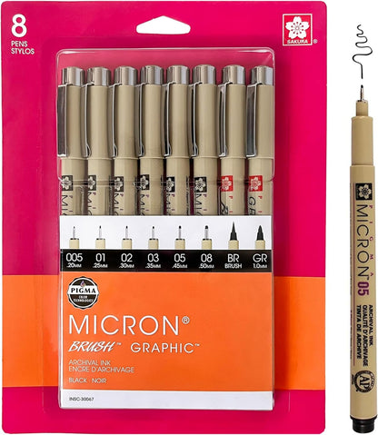 Pigma Micron Fineliner Pens - Archival Black Ink Pens - Pens for Writing, Drawing, or Journaling - Assorted Point Sizes - 10 Pack