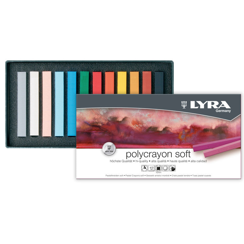 PolyCrayons Soft Pastel Sticks Set, Assorted Colors, 12 Pieces