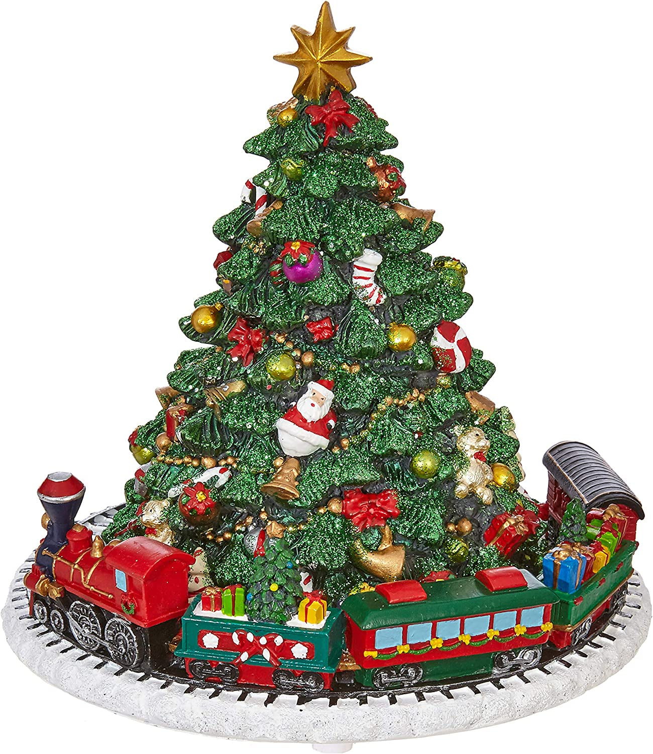 Animated Musical Green Christmas Tree with Train 6.25 Inch