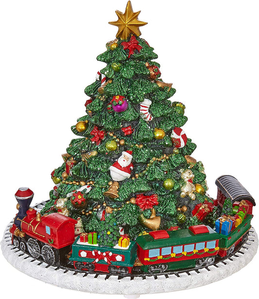 Animated Musical Green Christmas Tree with Train 6.25 Inch