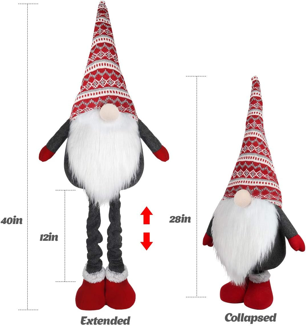 Large Standing Christmas Gnomes, 40 Inch Swedish Tomte Large Gnome Stuffed Plush with Retractable Spring Legs Knitted Hat Scandinavian Christmas Decorations Ornaments Holiday Home Decor