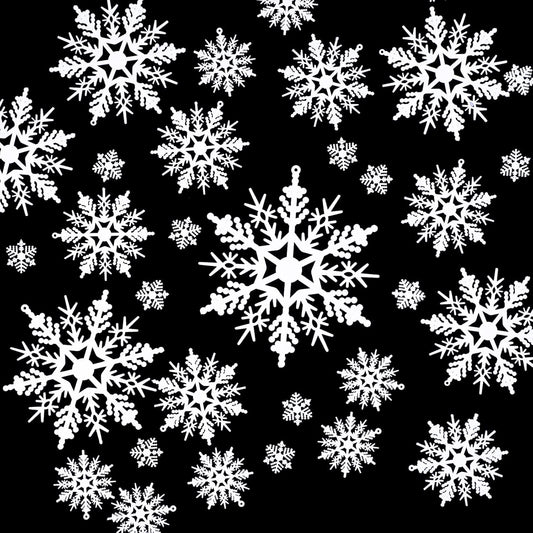 Christmas White Snowflake Ornaments Plastic Snowflakes Hanging Craft for Winter Party Christmas Tree Decorations, Assorted Sizes (1,2,3,4,5,6 Inches) (100 Pieces)