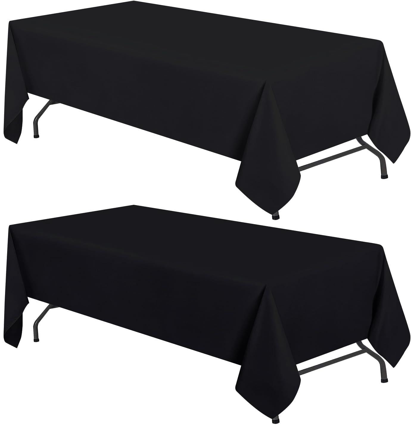 WEALUXE 2 Pack Black Kitchen Table Cloth for Folding Table 4ft [ 60 x 84 in ]