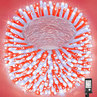 500 LED Christmas Lights Outdoor - 165Ft Christmas String Lights 8 Modes Plug in Waterproof Twinkle Fairy Lights with Timer Memory for Indoor outside Bedroom Home Party Decoration, Red&White