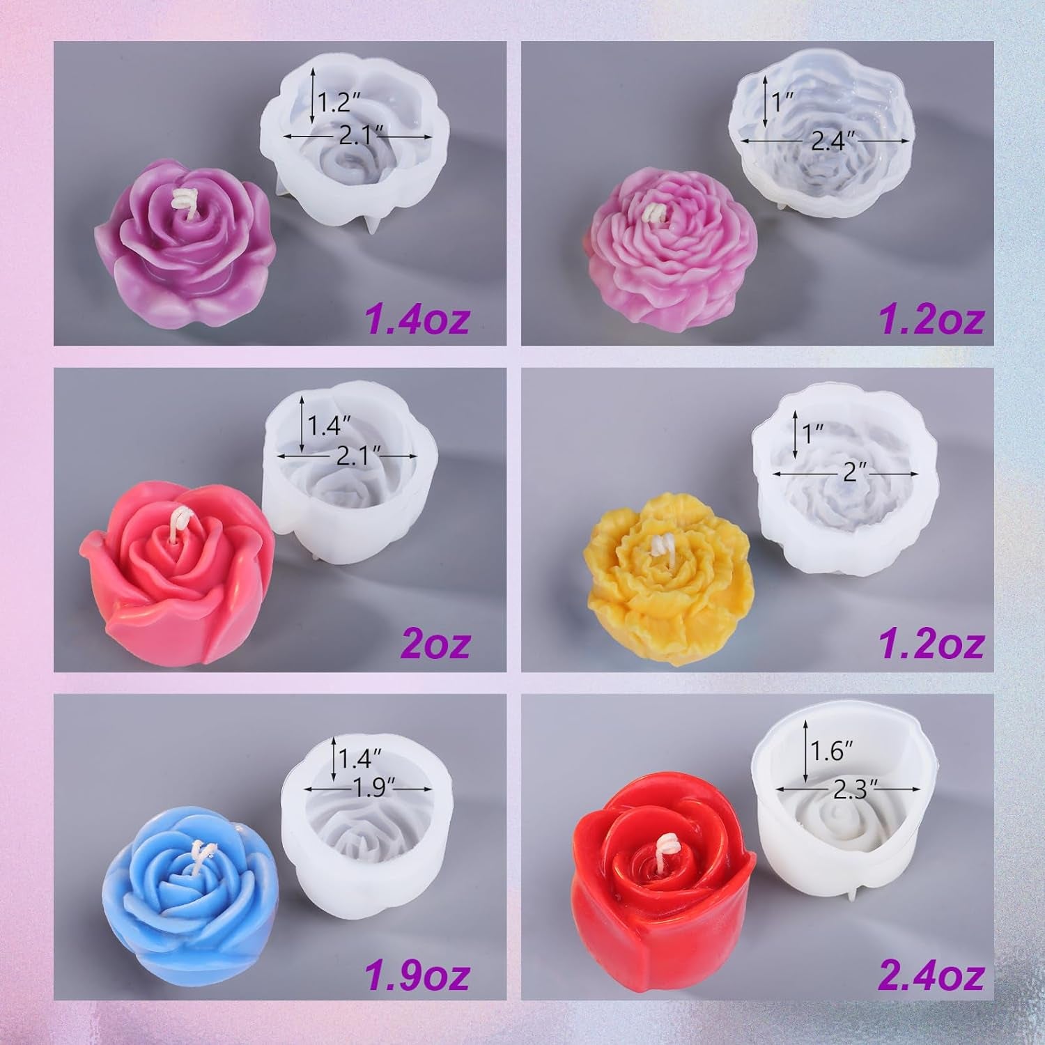 Flower Molds for Candle Making, Flower Candle Making Molds Including 6 PCS Flower Silicone Candle Mold, Silicone Molds for Soy Wax, Beeswax, Candle Making, Resin Craft