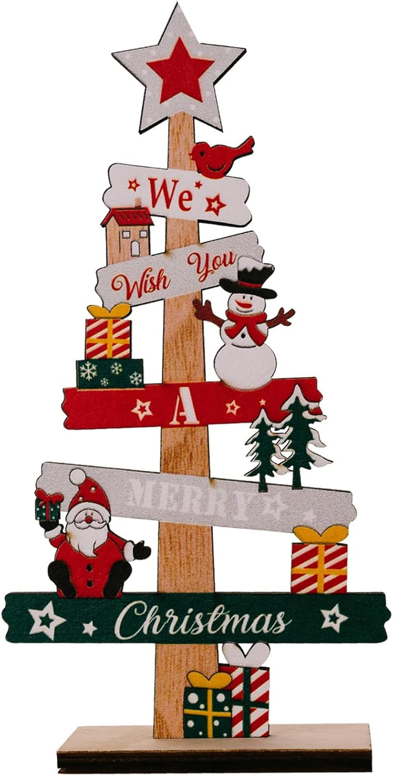 Christmas Tree Snowman Decorations for Home, Tabletop, Wooden Xmas Ornaments for Office Party Tiered Tray Desk Decor (We Wish You a Merry Christmas)