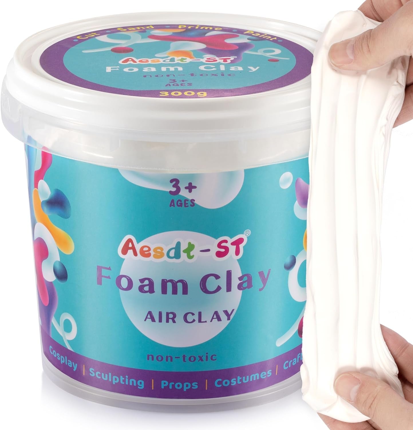 White Moldable Cosplay Foam Clay (300 Gram) - High Density Air Dry Clay, Modeling Clay for Intricate Designs, Figures, Masks, Craft Projects,Great for Cutting, Sanding or Shaping with Tools.