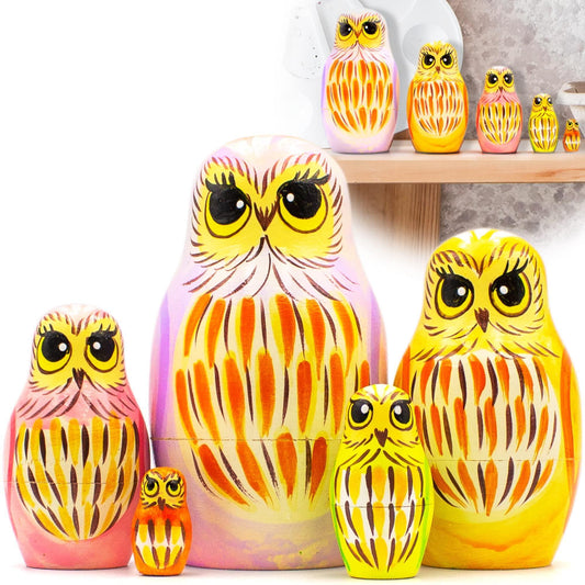 AEVVV Owl Nesting Dolls Set of 5 pcs   Matryoshka Doll with Owl Figurines   Owl