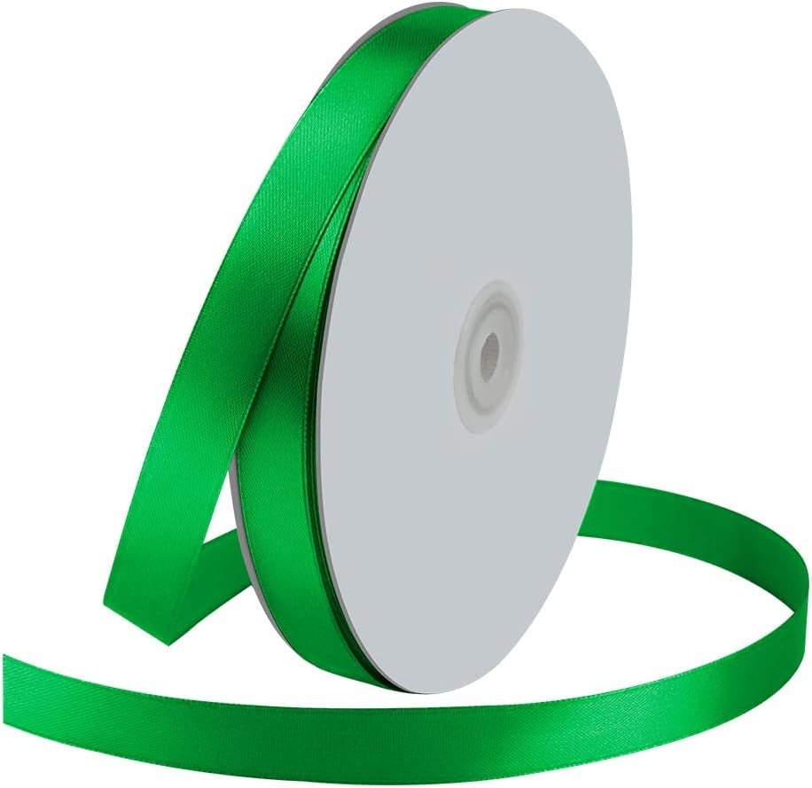 5/8" Wide X 100 Yards Single Face Polyester Satin Ribbon, Satin Ribbon for Crafts, Gift, Hair Bows, Wedding Party Decoration, Bow Making & Other Projects (Green)