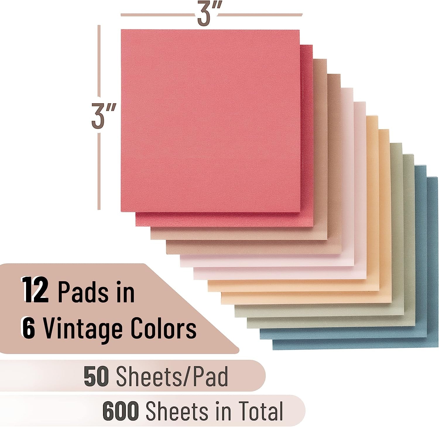 - Sticky Notes, 3”X3”, 12 Pads, Vintage Colors Sticky Notes, Sticky Note, Self-Stick Note Pads, Sticky Pads Sticky Notes Aesthetic, Colorful Sticky Notes, Sticky Notes Bulk Sticky Notes