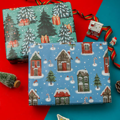 Christmas Wrapping Paper for Kids Boys Girls Man Women Holiday Party. 6 Large Sheets Gift Wrap 3 Vintage Designs, Red & Black Plaid with Snowflake, Pine and Gifts,26.7 Inch X 37Inch per Sheet