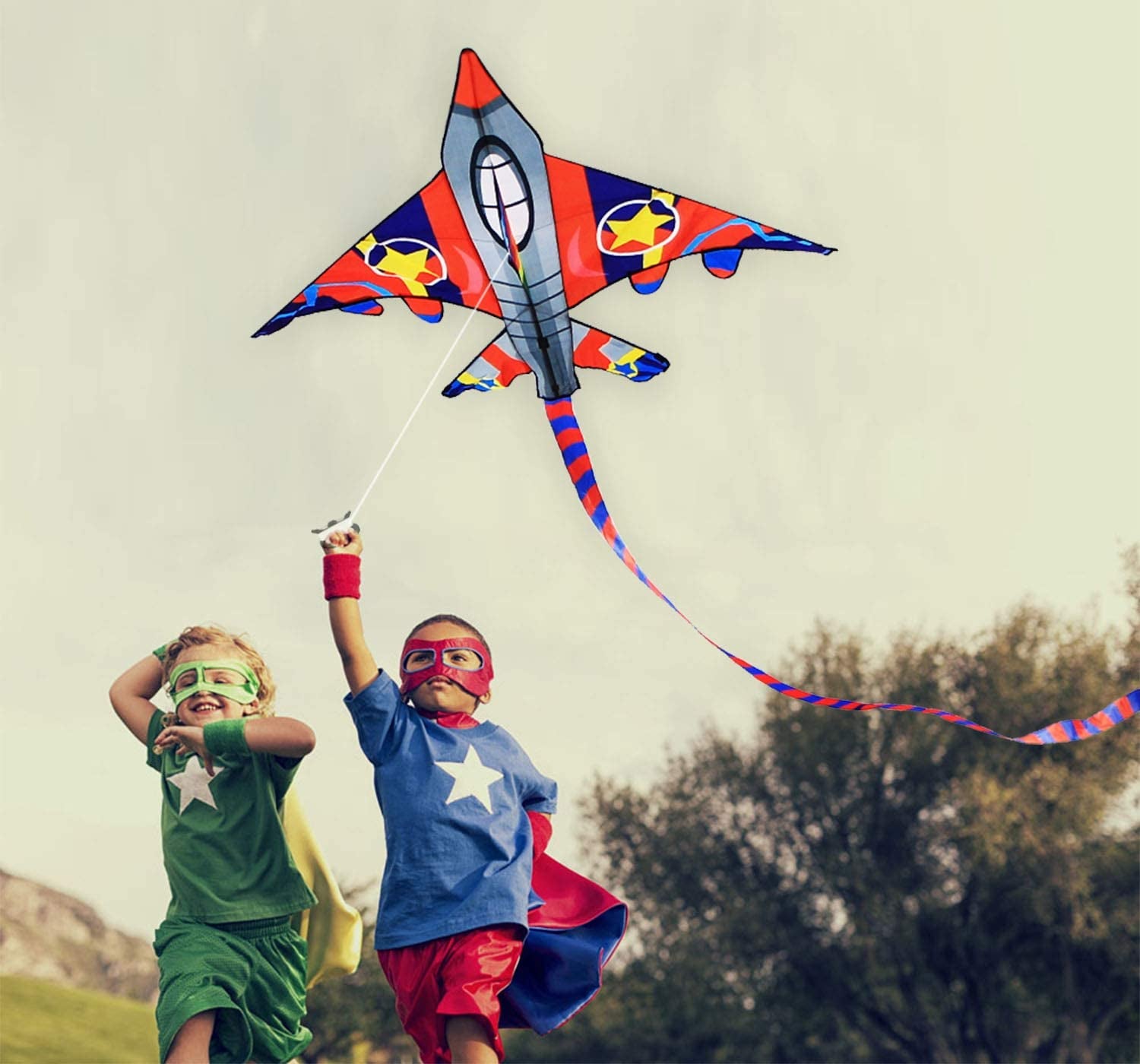 58" Fighter Plane Kites for Kids Easy to Fly, Kite for Adults, with Kite Reel and 200Ft String, Beginner Kite for Beach Trip