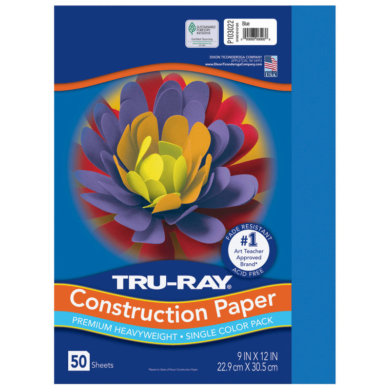 Construction Paper, Heavyweight, Blue, 9" x 12", 50 Sheets