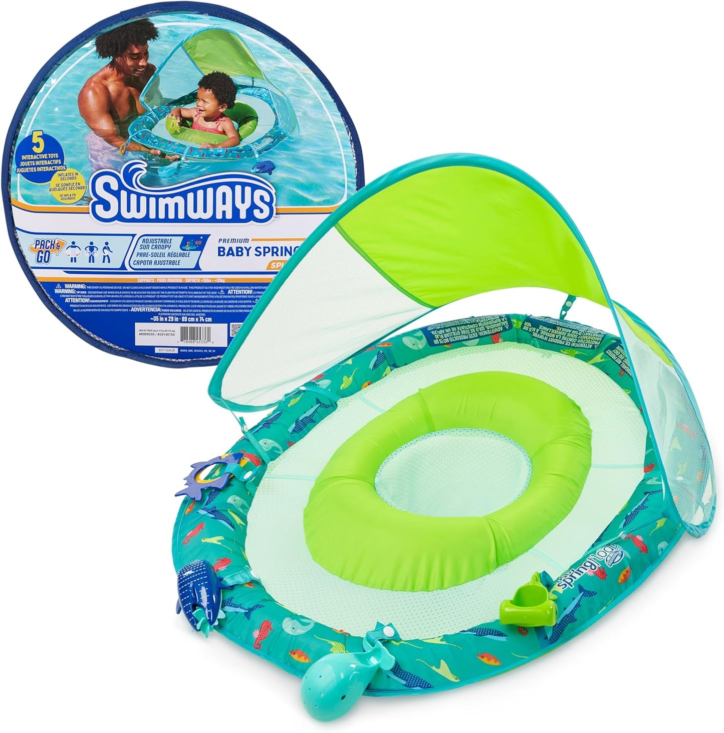 Baby Spring Float Splash N Play, Baby Float with Canopy & UPF Protection, Baby Pool Toys & Swimming Pool Accessories for Kids 9-24 Months