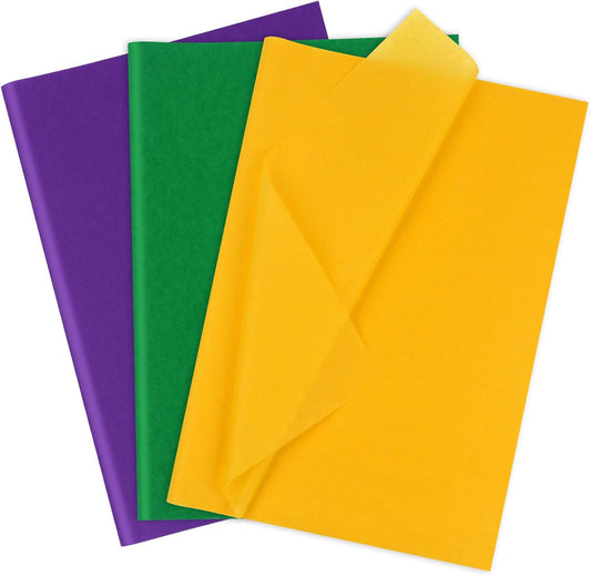 Purple Yellow Green Tissue Paper 80 Sheets Mardi Gras Wrapping Tissue Paper Bulk 14X20 Inch Mardi Gras Tissue Paper for Gift Bag Carnival Masquerade Holiday Party Favor Supplies Decor