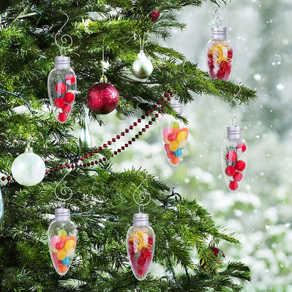 24 PCS Christmas Booze Balls-Fillable Booze Tree Ornaments with S Hook-Light Bulb Ornaments for Crafts-Clear Plastic Xmas Ornaments Booze Ball for Xmas Home Party Decor