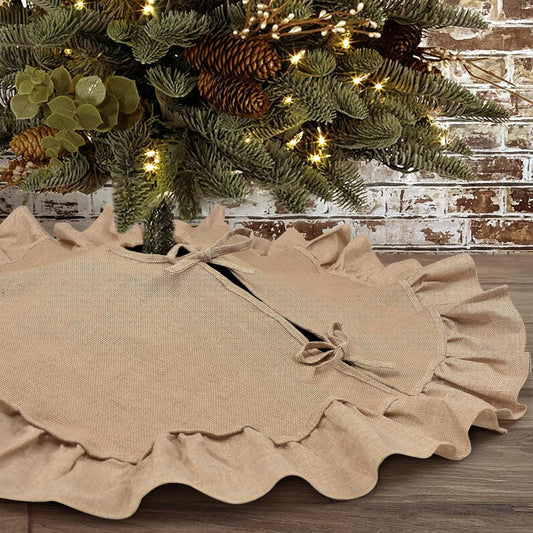 Small Burlap Christmas Tree Skirt, 36 Inches Rustic Boho Tree Skirt Mat Boho Christmas Decorations Ornaments for Slim Pencil Tree & Artificial Christmas Trees